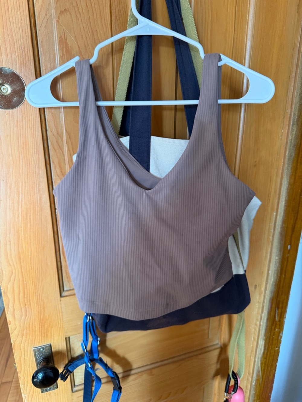 Athleta Mauve-Lilac Ribbed Crop Tank with Olive Trim